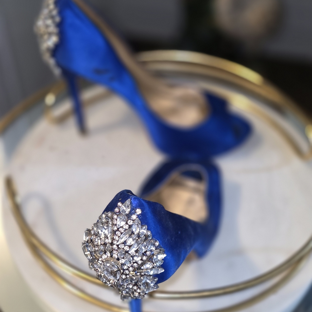 Badgley Mischka Royal Blue Heels with Crystal Accents